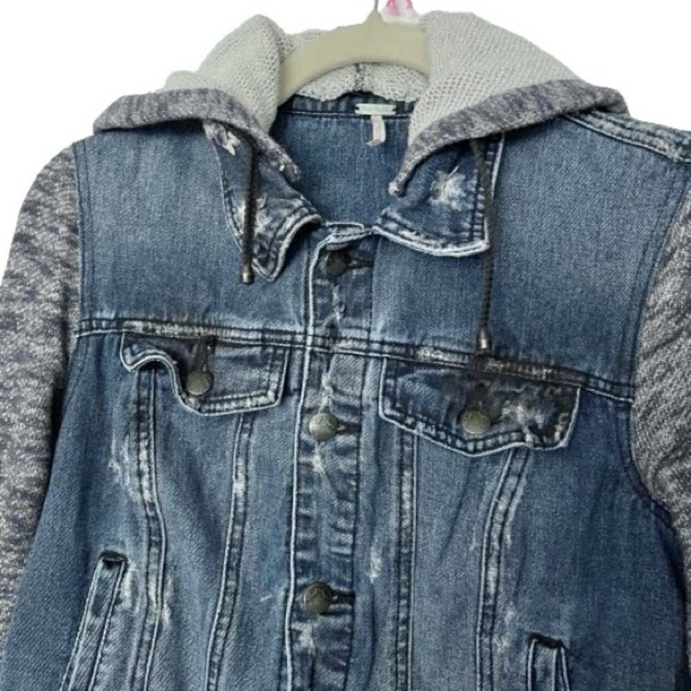 Free People Mixed Media Denim Jacket-navy - Picture 8 of 12